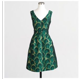 J.crew green and gold peacock jacquard dress